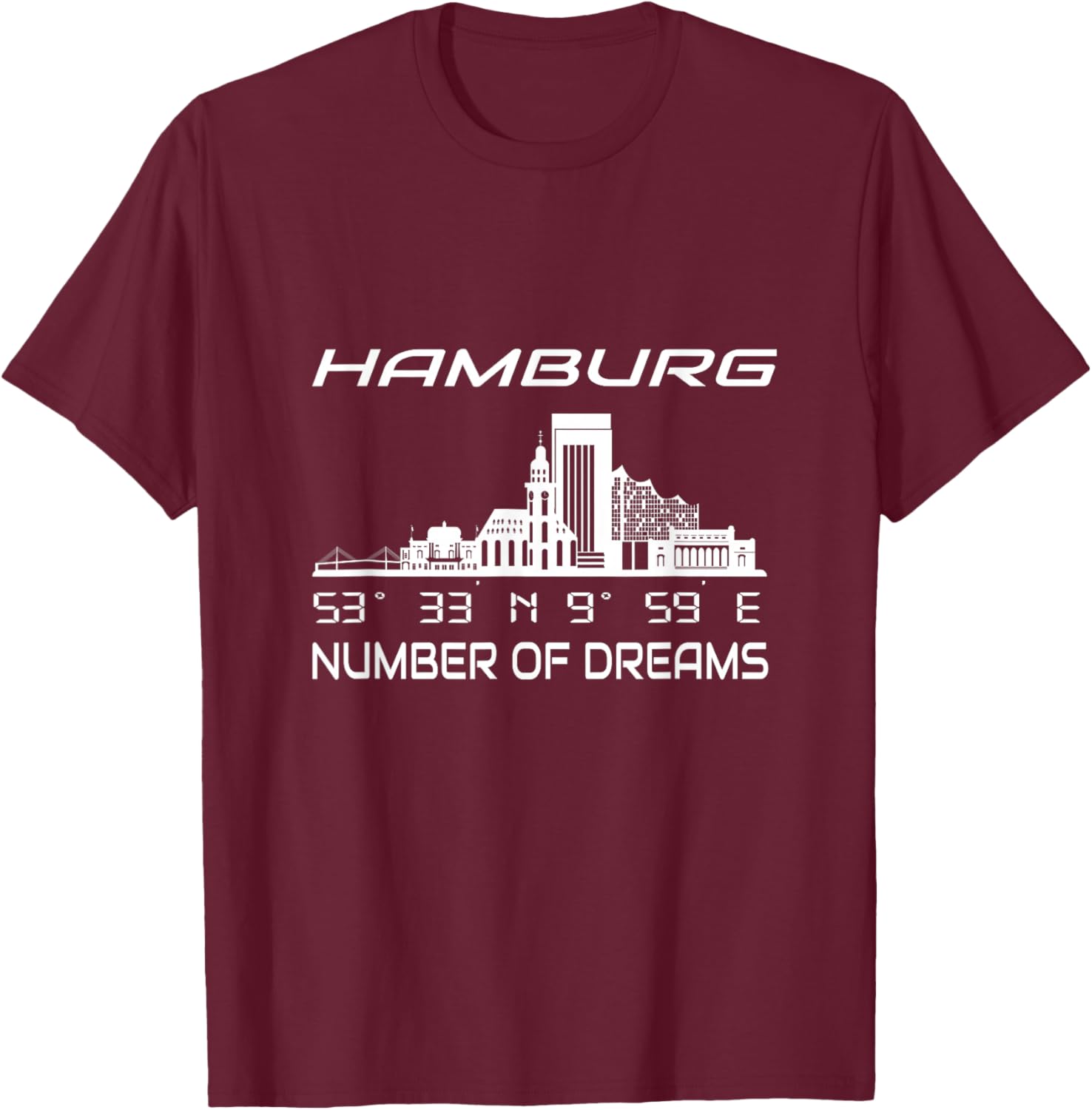 GPS Koordinaten Geographie Deutschland Heimat Stadt Hamburg T-Shirt - T-Shirt | Maroon