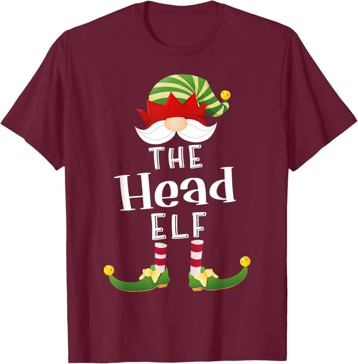 Head Elf Group Christmas Funny Pajama Party T-Shirt - T-Shirt | Maroon