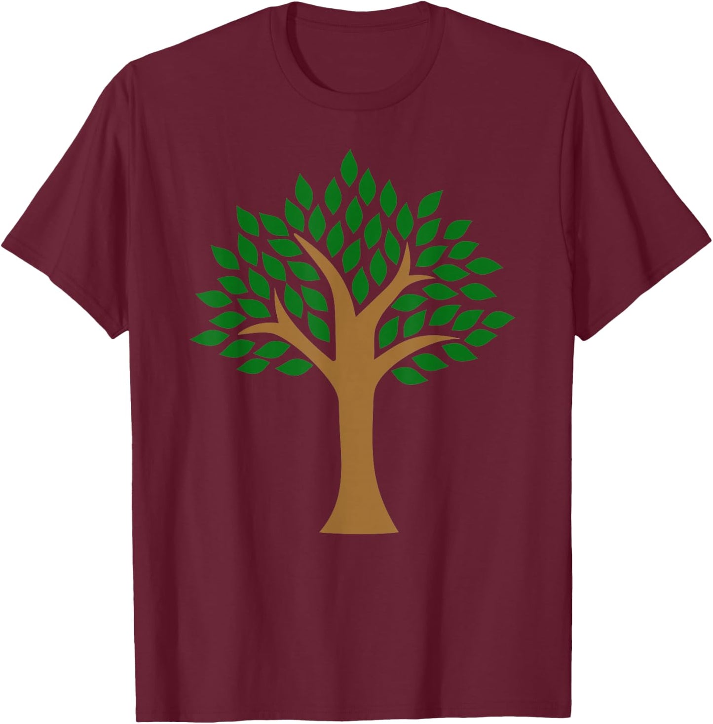 Tree with Green Leaves T-Shirt - T-Shirt | Maroon