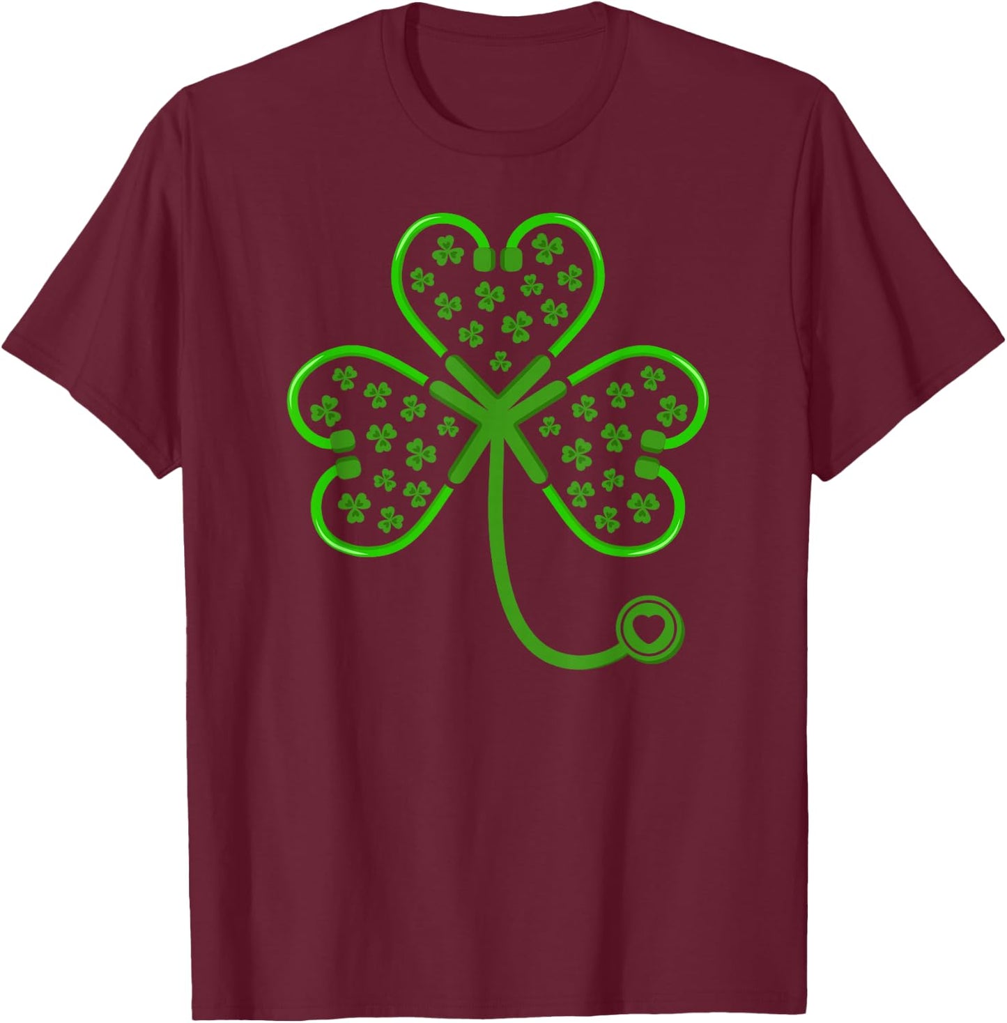 Shamrock Stethoscope Nurse T Shirt St Patricks Day Lucky T-Shirt - T-Shirt | Maroon
