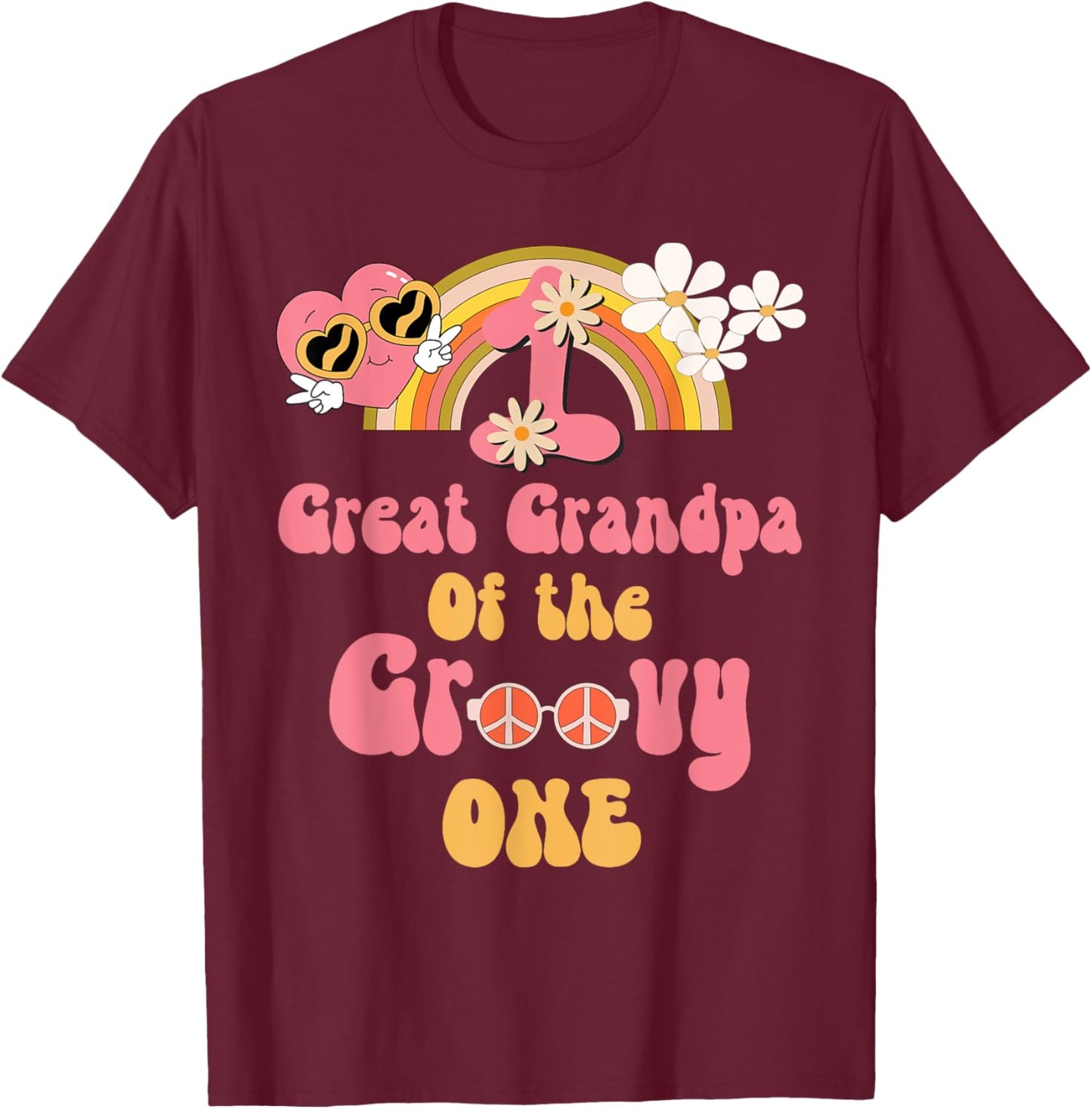 Great Grandpa of the Groovy one peace sign birthday matching T-Shirt - T-Shirt | Maroon