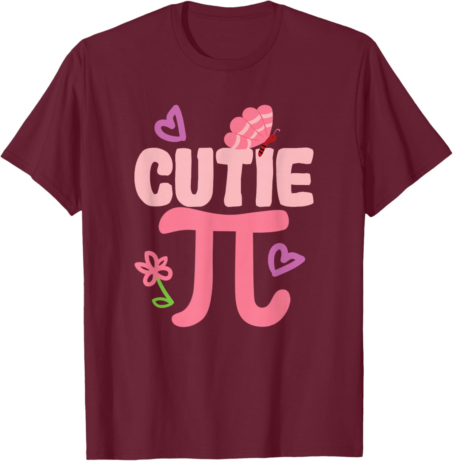 Cutie Pi Day Funny Cute Nerd Geek Pretty Math Butterfly T-Shirt - T-Shirt | Maroon