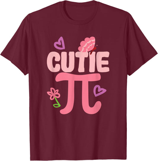 Cutie Pi Day Funny Cute Nerd Geek Pretty Math Butterfly T-Shirt - T-Shirt | Maroon