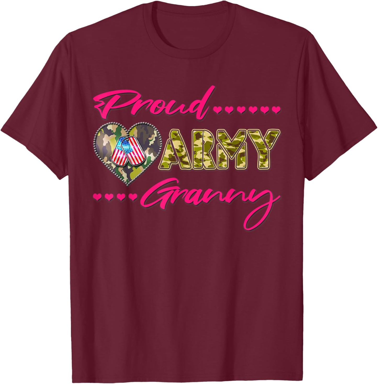 Proud Army Granny Camo US Flag Dog Tag Military Grandma Gift Men Women T-Shirt - T-Shirt | Maroon