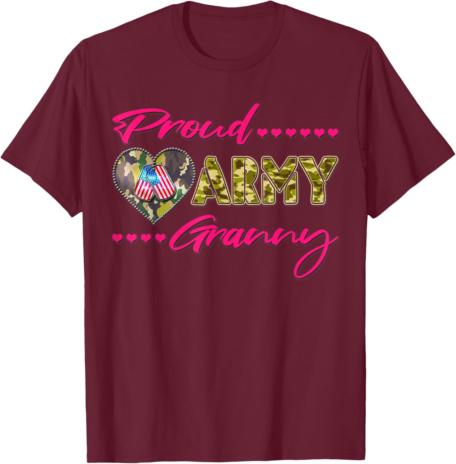Proud Army Granny Camo US Flag Dog Tag Military Grandma Gift Men Women T-Shirt - T-Shirt | Maroon