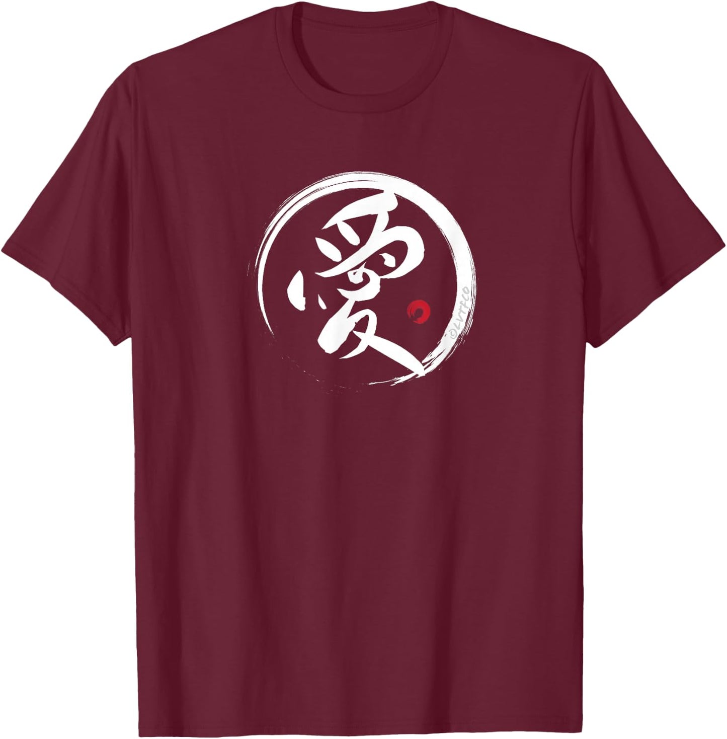 "LOVE" Japanese Brush Writing Kanji Word T-Shirt - T-Shirt | Maroon