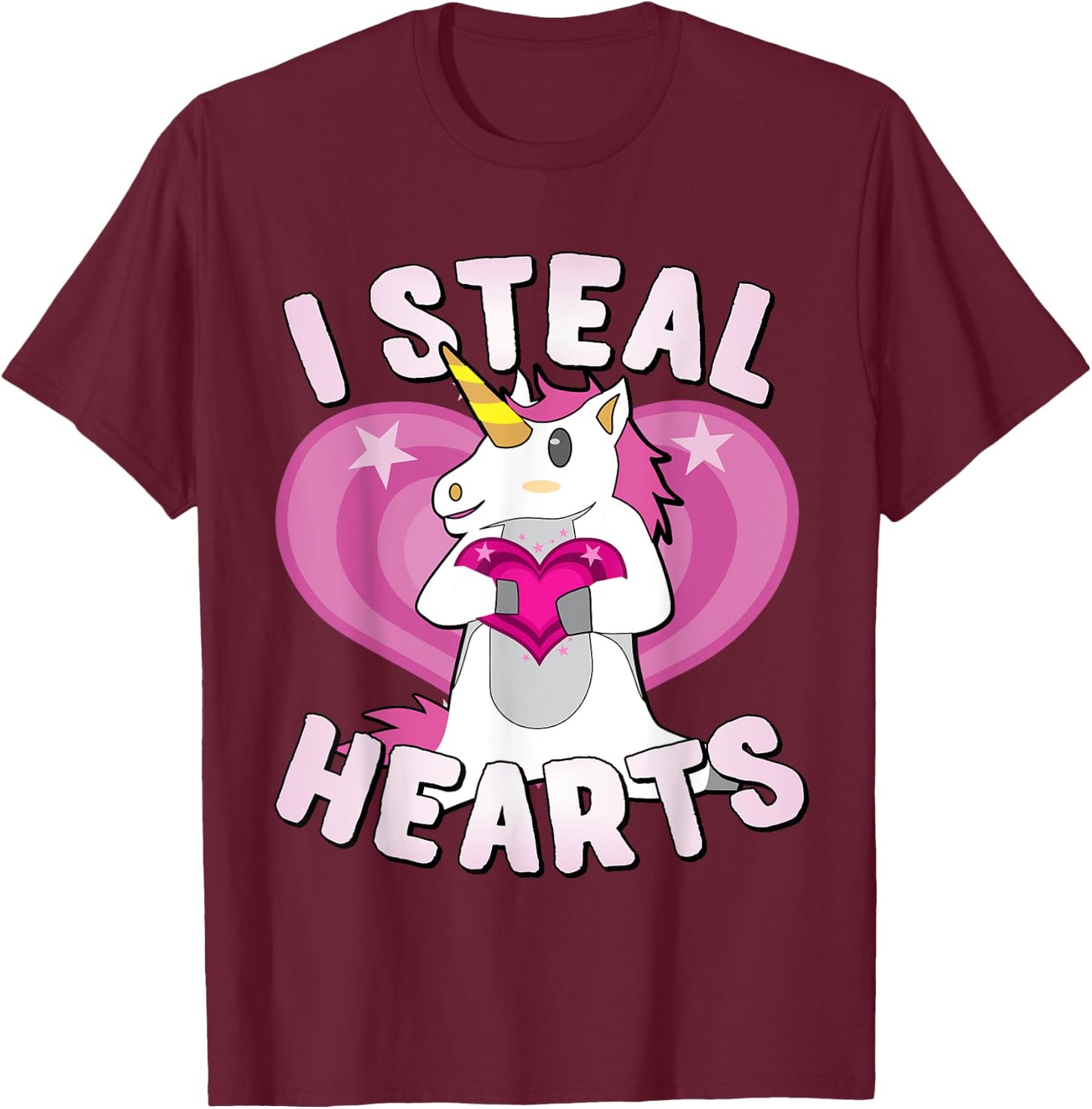 I Steal Hearts Unicorn Valentine's Day T-Shirt - T-Shirt | Maroon