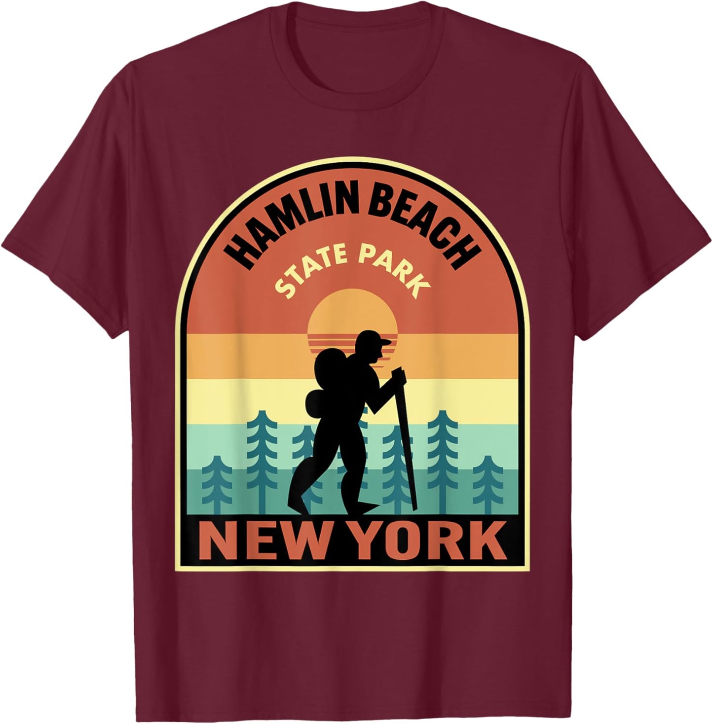Hamlin Beach State Park New York Retro Hiking Men Women Kids T-Shirt - T-Shirt | Maroon