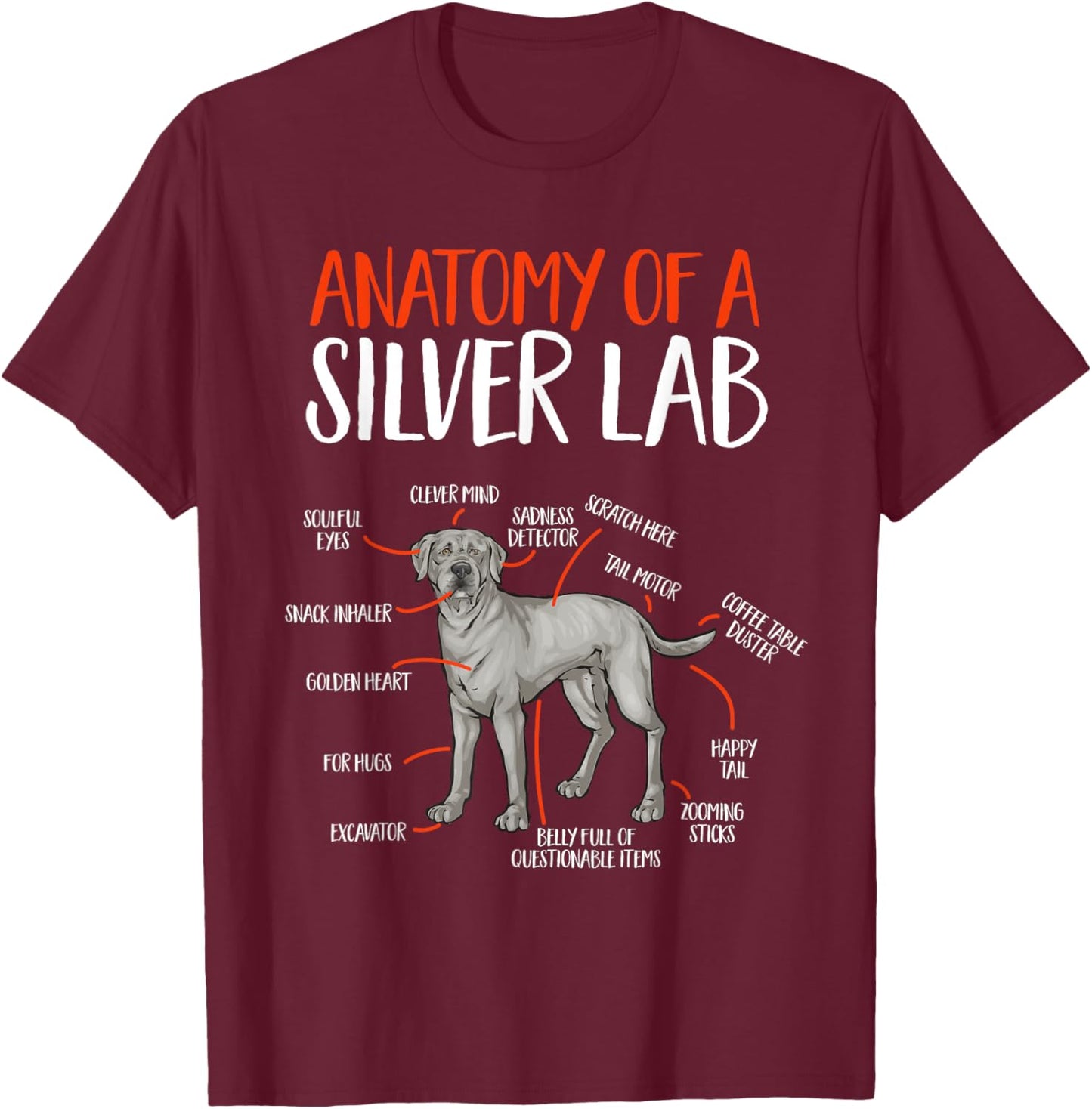 Silver Labrador Retriever Anatomy Of A Silver Lab T-Shirt - T-Shirt | Maroon