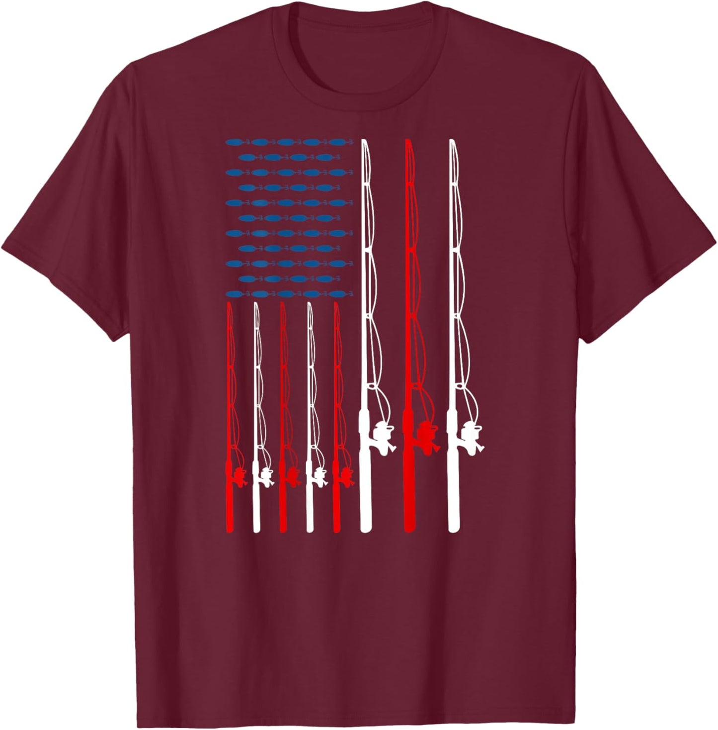 American Flag Fishing Rod Fishing Lover Funny Fisherman T-Shirt - T-Shirt | Maroon