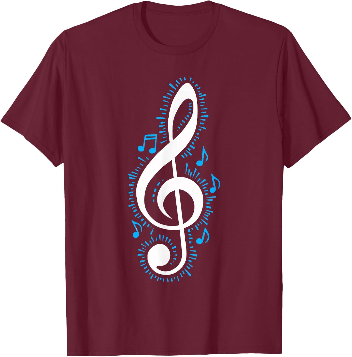 Treble Clef and Blue Music Notes Design for Music Love T-Shirt - T-Shirt | Maroon