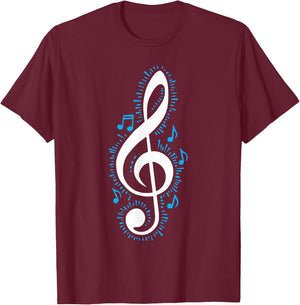 Treble Clef and Blue Music Notes Design for Music Love T-Shirt - T-Shirt | Maroon