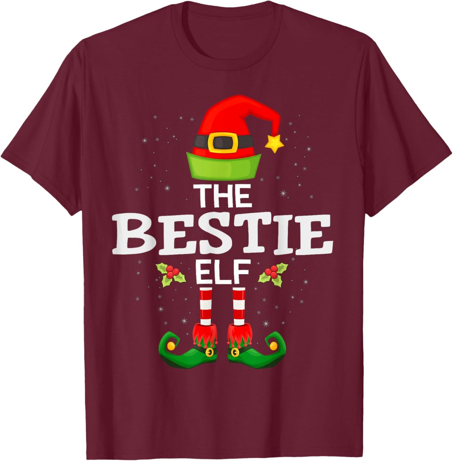 The Bestie Elf Christmas Family Matching Pajama T-Shirt - T-Shirt | Maroon