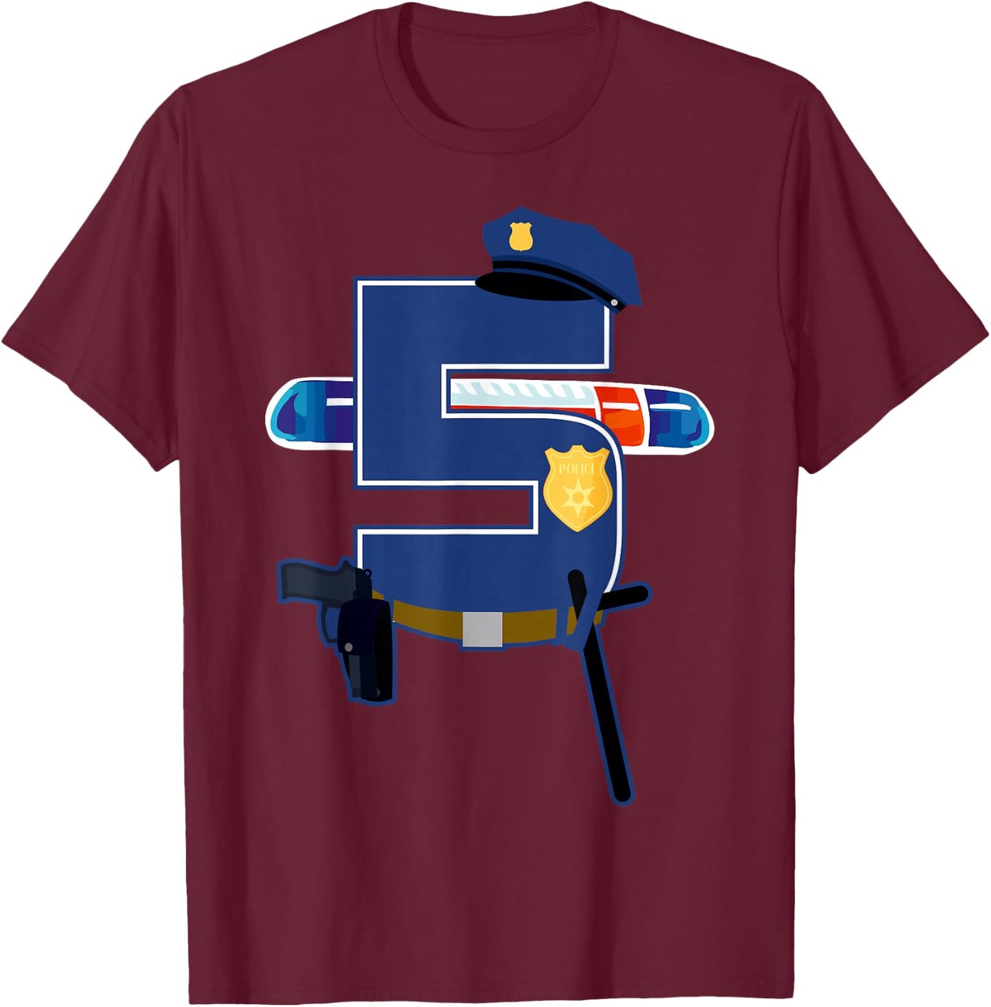 5 Years Old 5th Birthday Police Officer Kids Costume Gift T-Shirt - T-Shirt | Maroon