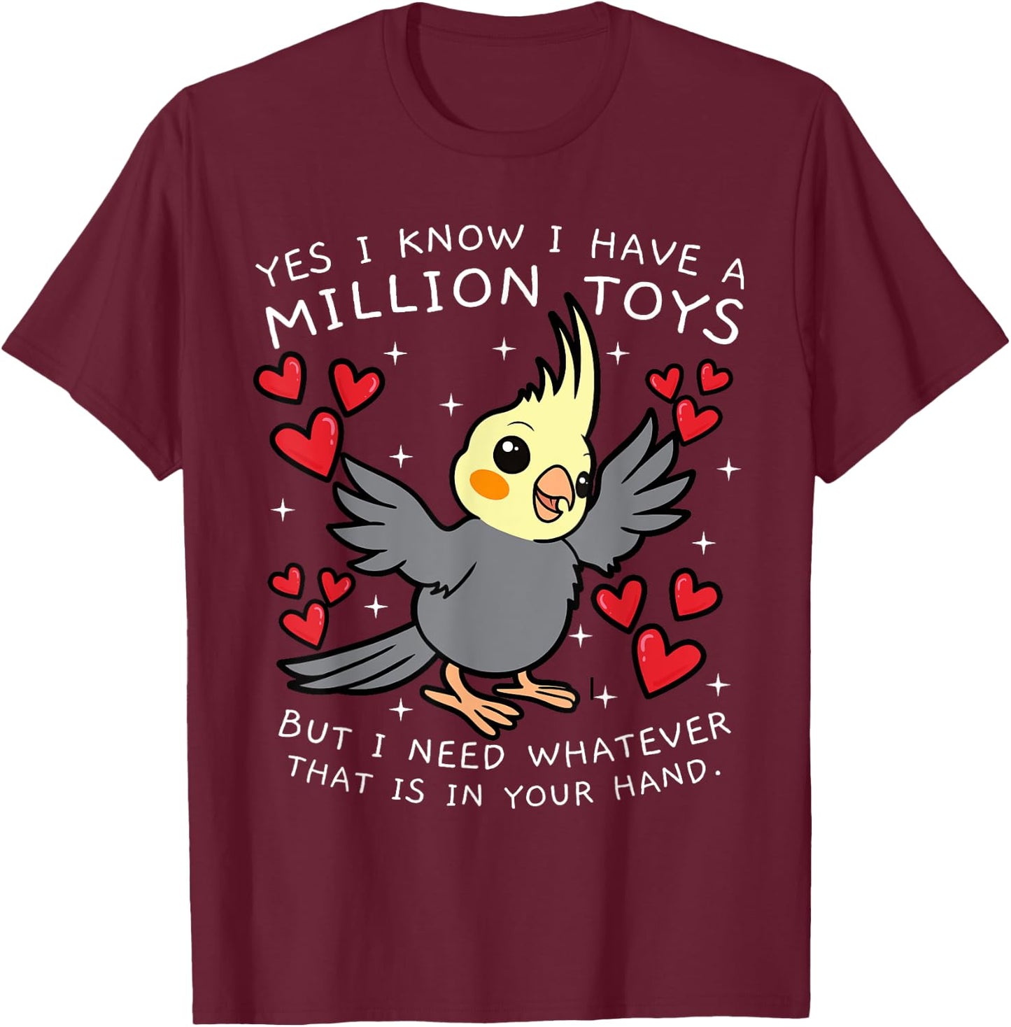 Cockatiel Cockatoo Lutino Parrot Weiro Bird Quarrion Tiel T-Shirt - T-Shirt | Maroon