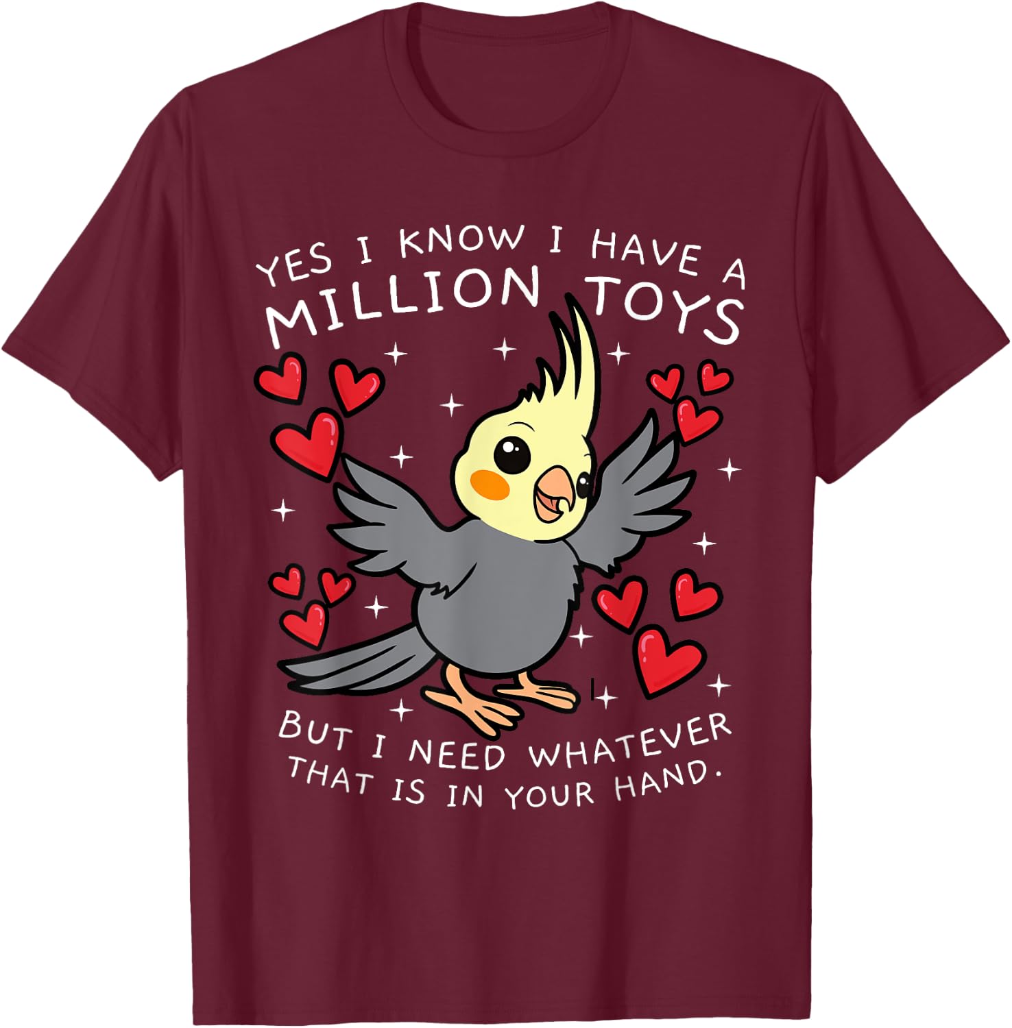 Cockatiel Cockatoo Lutino Parrot Weiro Bird Quarrion Tiel T-Shirt - T-Shirt | Maroon