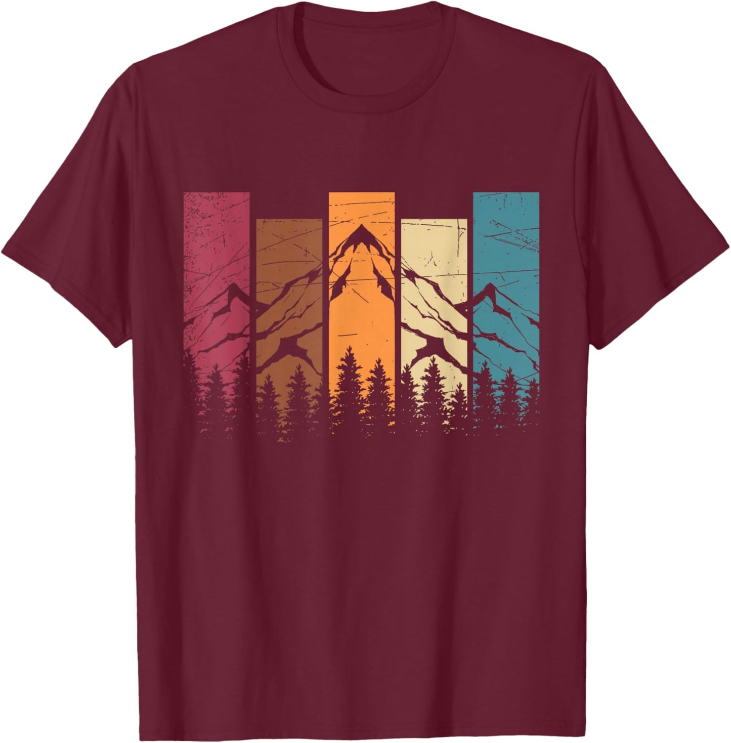 Forest Trees Nature Lovers Hikers Retro Mountains Hiking T-Shirt - T-Shirt | Maroon