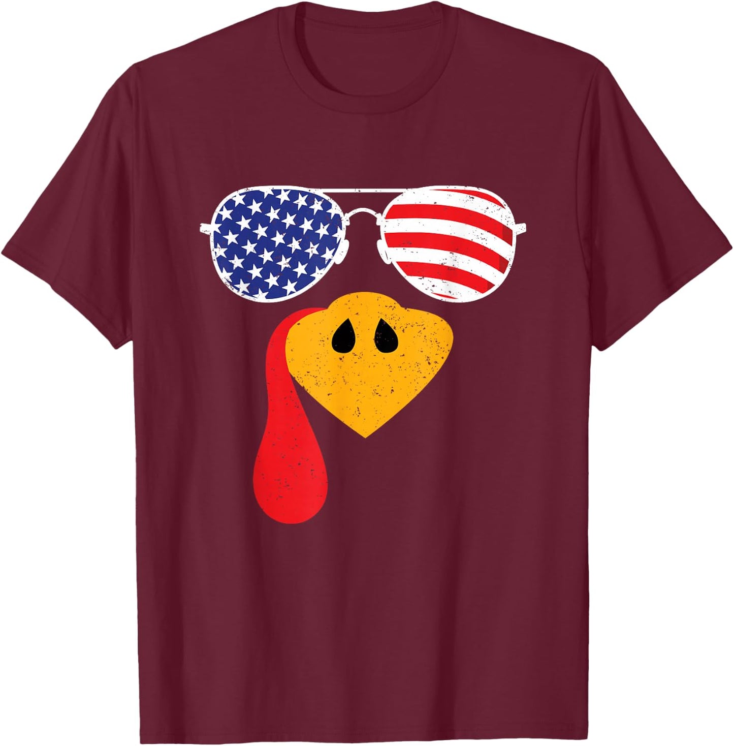 Turkey Face Flag Sunglasses Thanksgiving Family Outfits T-Shirt - T-Shirt | Maroon
