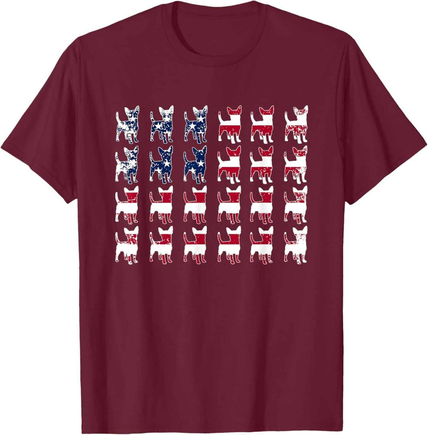 USA American Flag Chihuahua Lovers Fourth of July Patriotic T-Shirt - T-Shirt | Maroon