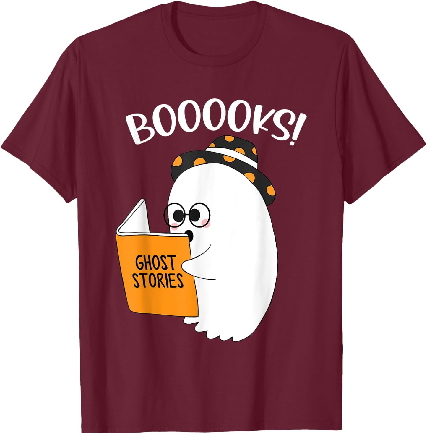 Booooks Funny Ghost Reading Books Halloween Teacher gift Women T-Shirt - T-Shirt | Maroon