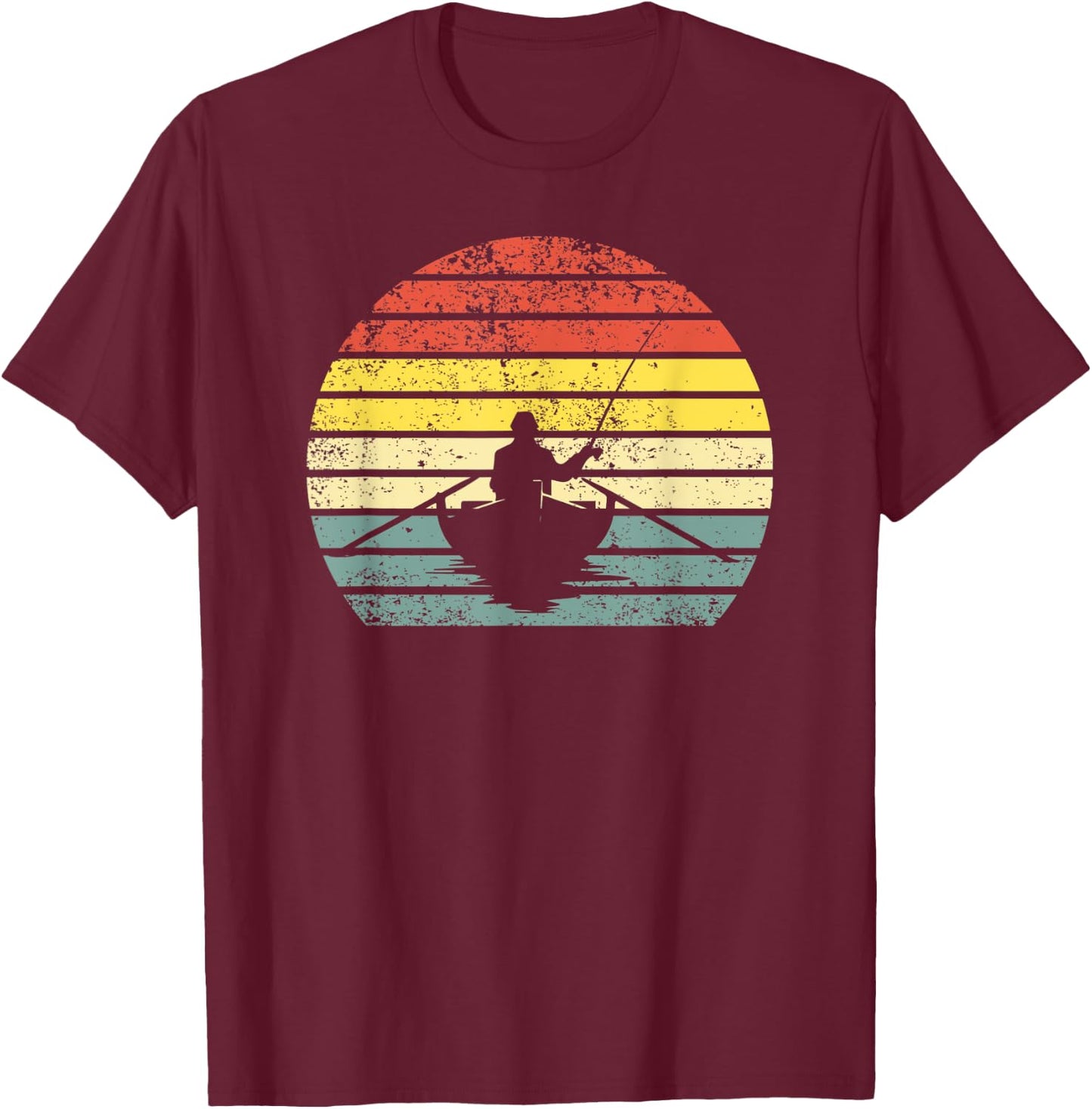 Vintage Fisherman In Boat Retro Fishing T-Shirt - T-Shirt | Maroon