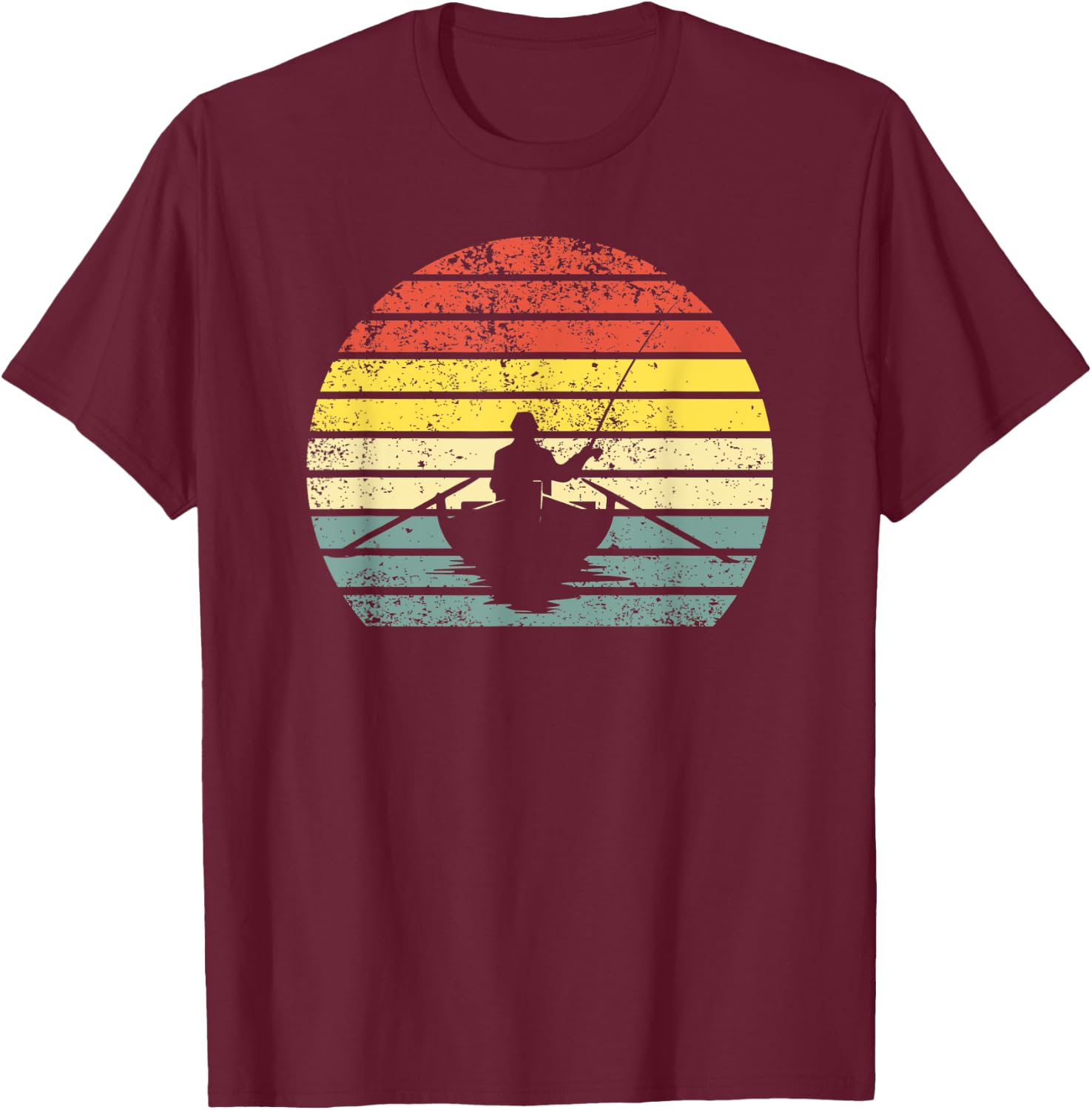 Vintage Fisherman In Boat Retro Fishing T-Shirt - T-Shirt | Maroon
