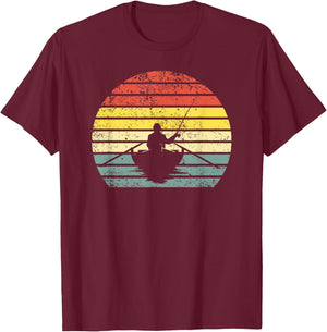 Vintage Fisherman In Boat Retro Fishing T-Shirt - T-Shirt | Maroon