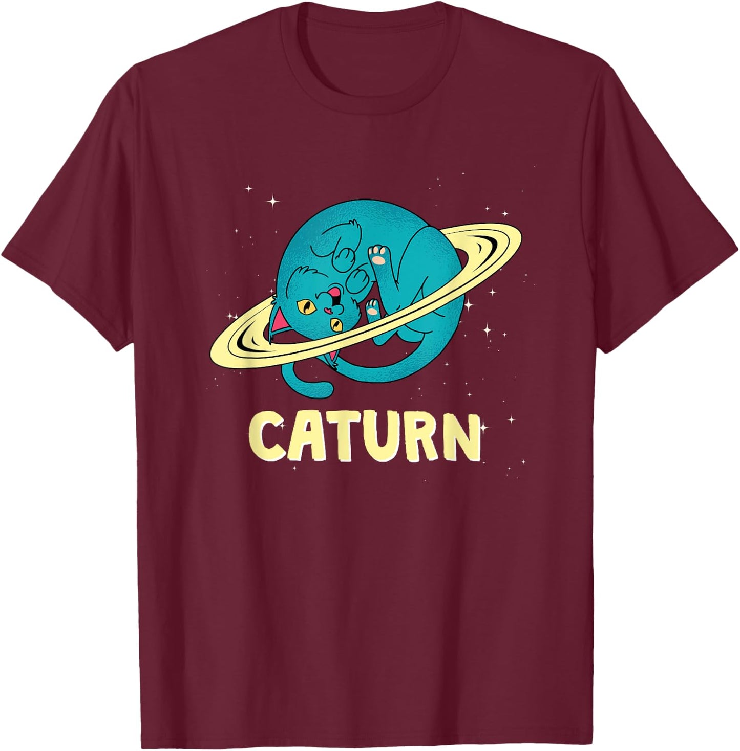 Space Cat - Caturn Men Women Girls Kids T-Shirt - T-Shirt | Maroon