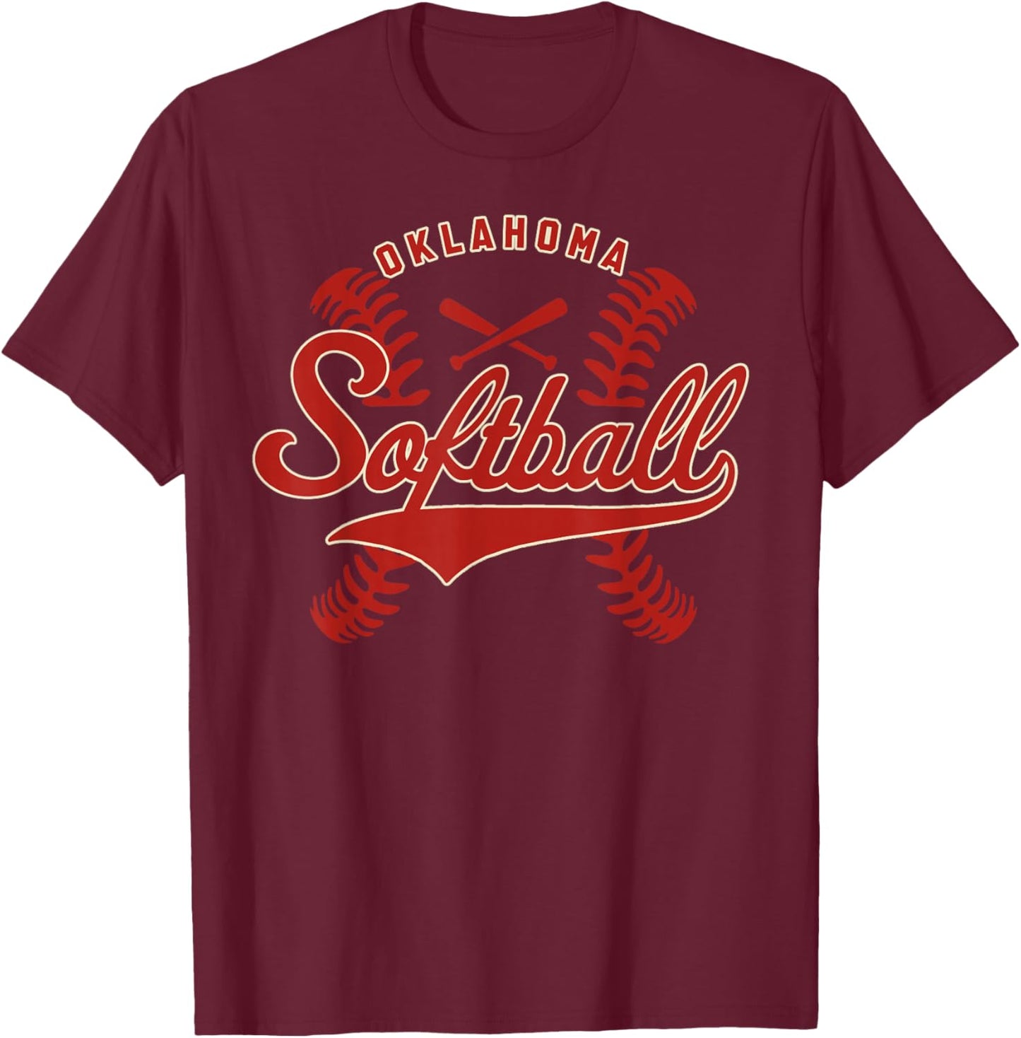 Oklahoma Softball Vintage Kids Team Retro Softball Fan T-Shirt - T-Shirt | Maroon