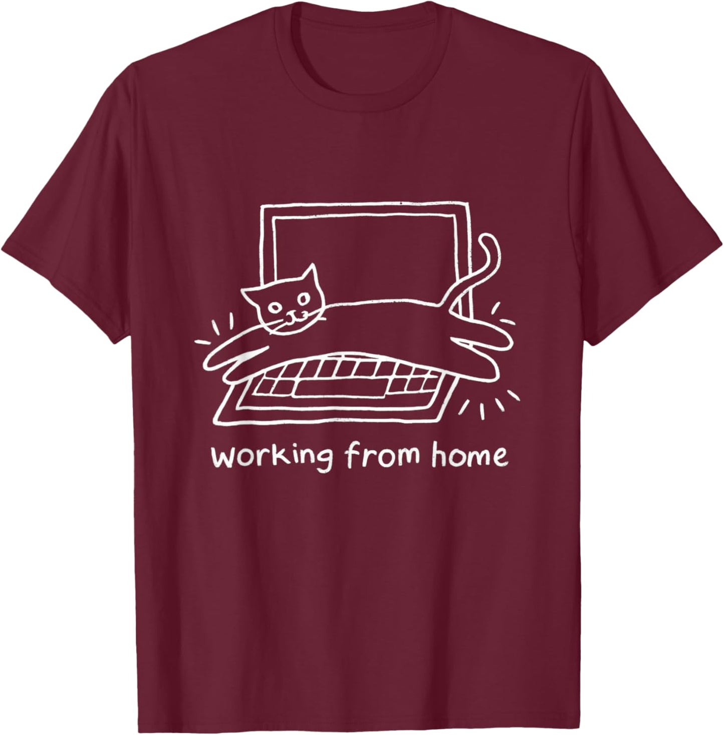 Working From Home Funny Cat and Laptop Cats Meme T-Shirt - T-Shirt | Maroon