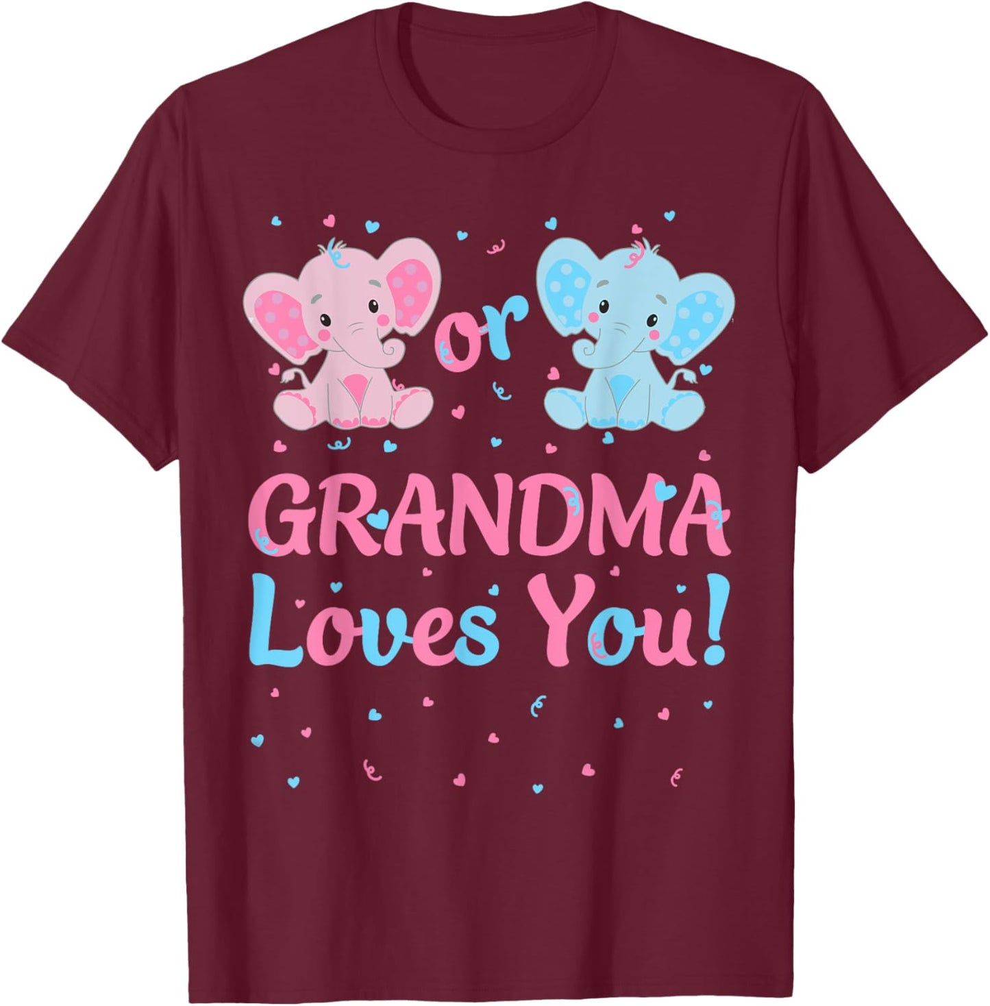 Grandma Gender Reveal Elephant Pink or Blue Matching Family T-Shirt - T-Shirt | Maroon