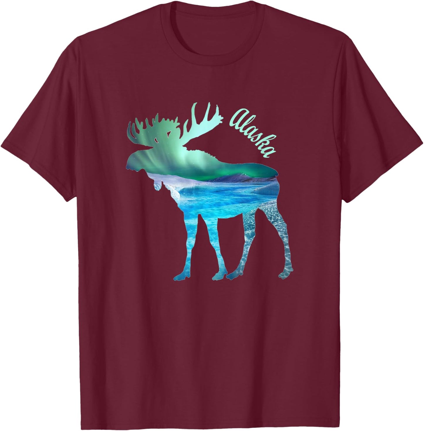 Alaska Moose Gift Souvenir Keepsake Alaskan Northern Lights T-Shirt - T-Shirt | Maroon