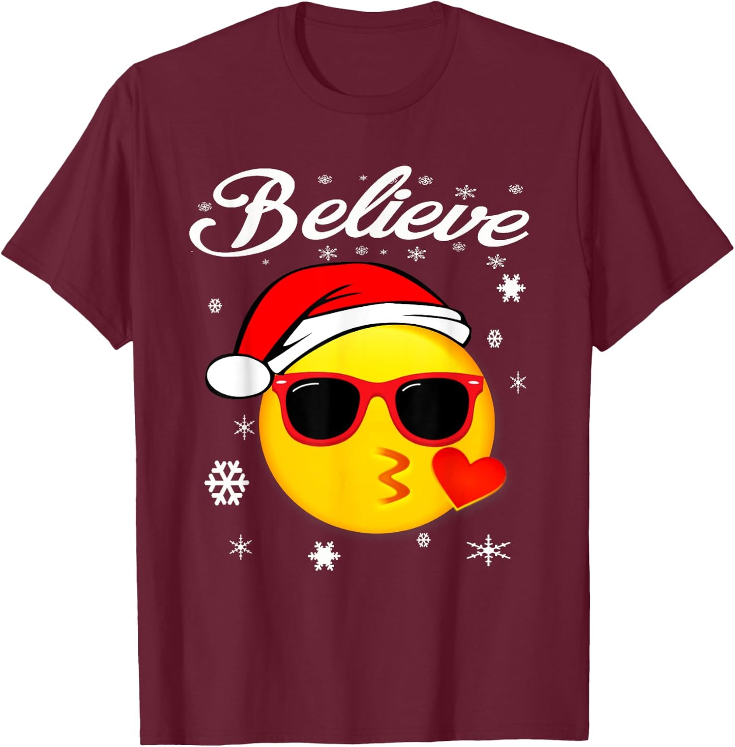 Christmas Believe Shirt Emoticon T-Shirt - T-Shirt | Maroon