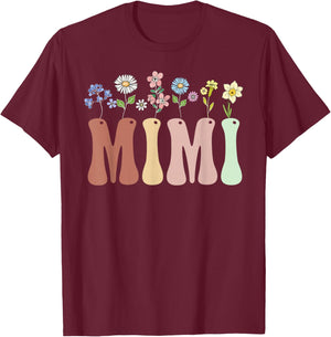 Mimi Gifts Women Wildflower Floral Design Mimi T-Shirt - T-Shirt | Maroon