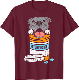 Antidepressant Pitbull Funny Pitties Dog Lover Owner Gift Men Women Girls Kids T-Shirt - T-Shirt | Maroon