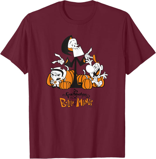 The Grim Adventures of Billy & Mandy Halloween Group Shot T-Shirt - T-Shirt | Maroon