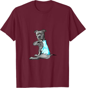 Funny Women Gifts Dog Pitbull I Love Mom Tattoo Gift T-Shirt - T-Shirt | Maroon