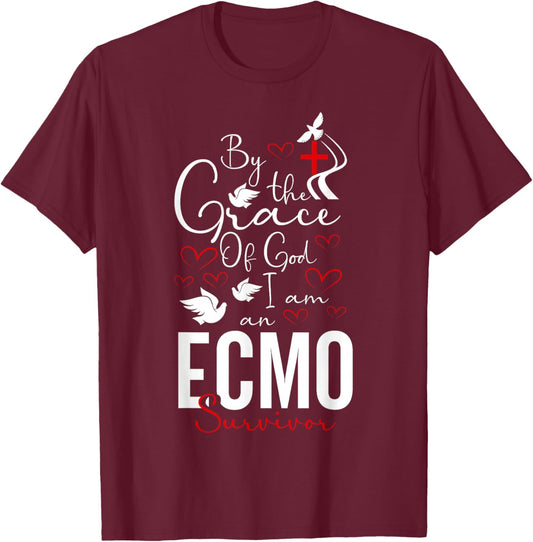 ECMO Survivor Gifts ECMO Awareness -Adults Black Cotton T-Shirt - T-Shirt | Maroon
