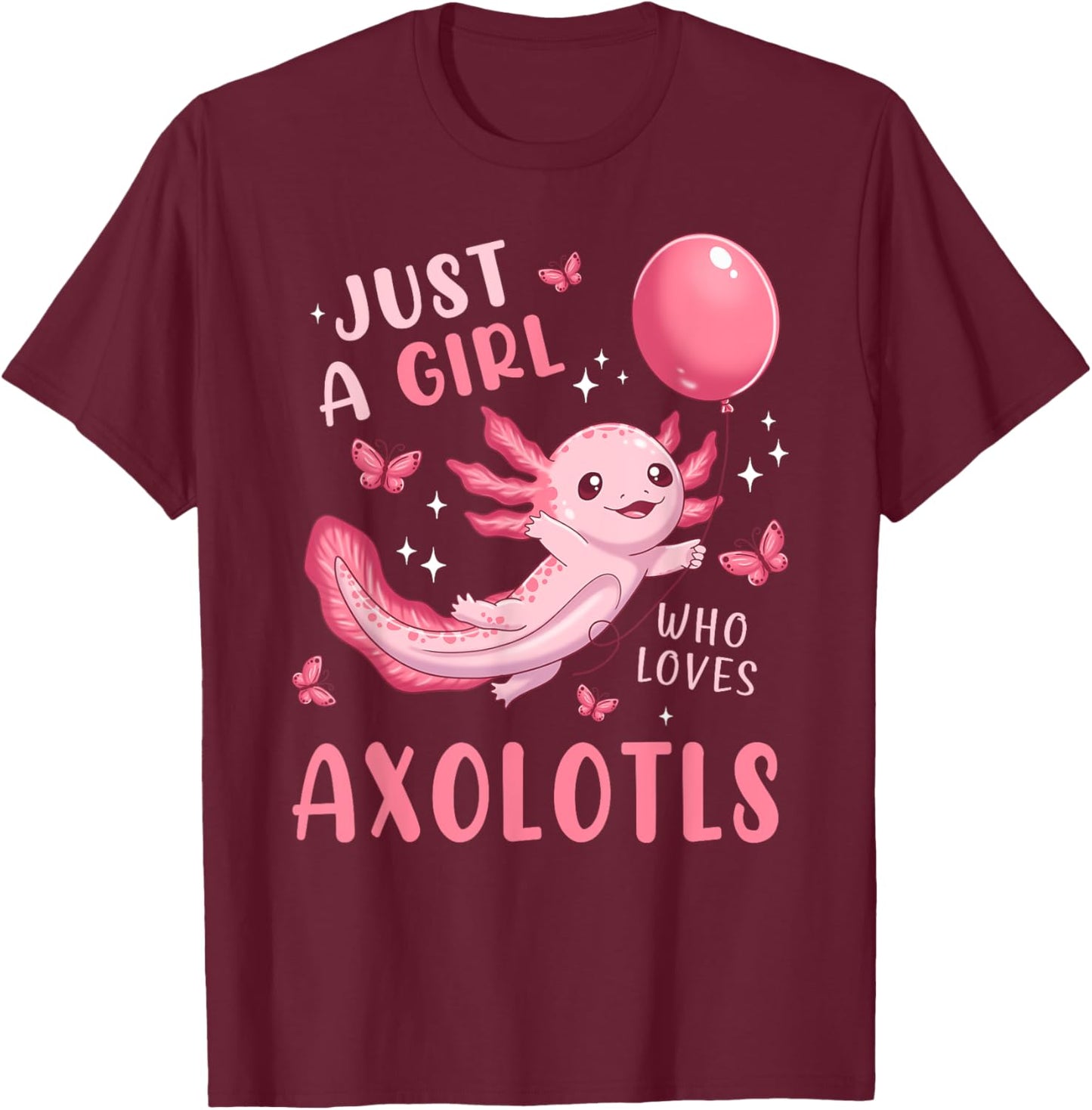 Axolotl Kawaii Cute Butterfly Anime Axolotl for Girls Kids T-Shirt - T-Shirt | Maroon