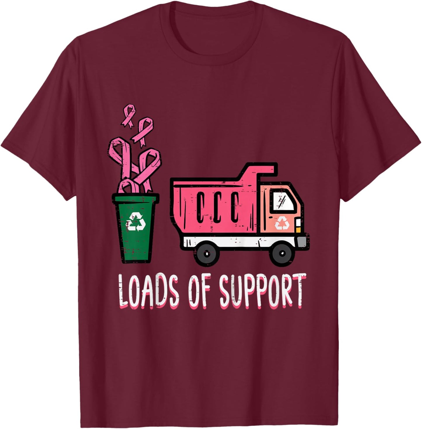 Kids Support Dumptruck Cute Breast Cancer Awareness Toddler Boys T-Shirt - T-Shirt | Maroon