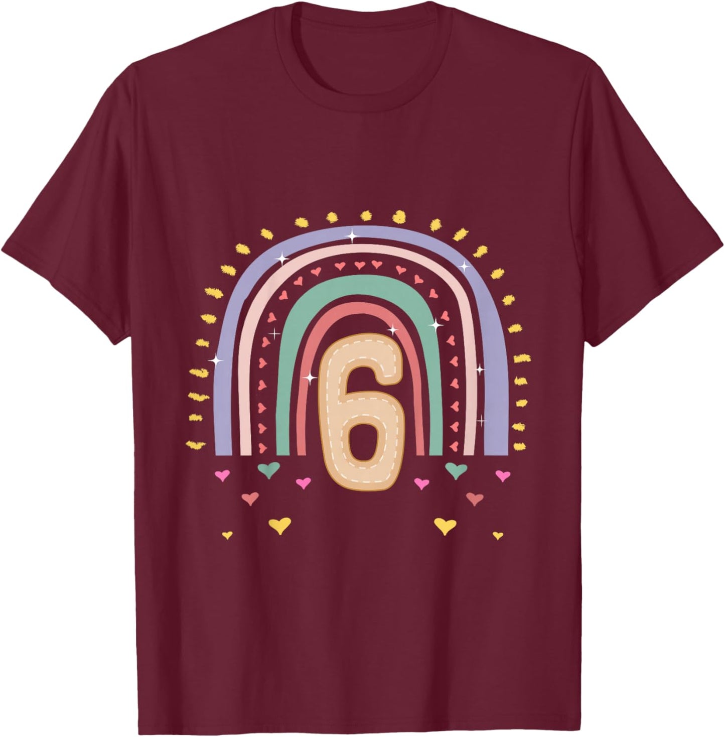 Kinder 6. Geburtstag süßes Regenbogen Mädchen 6 Jahre alt Deko T-Shirt - T-Shirt | Maroon