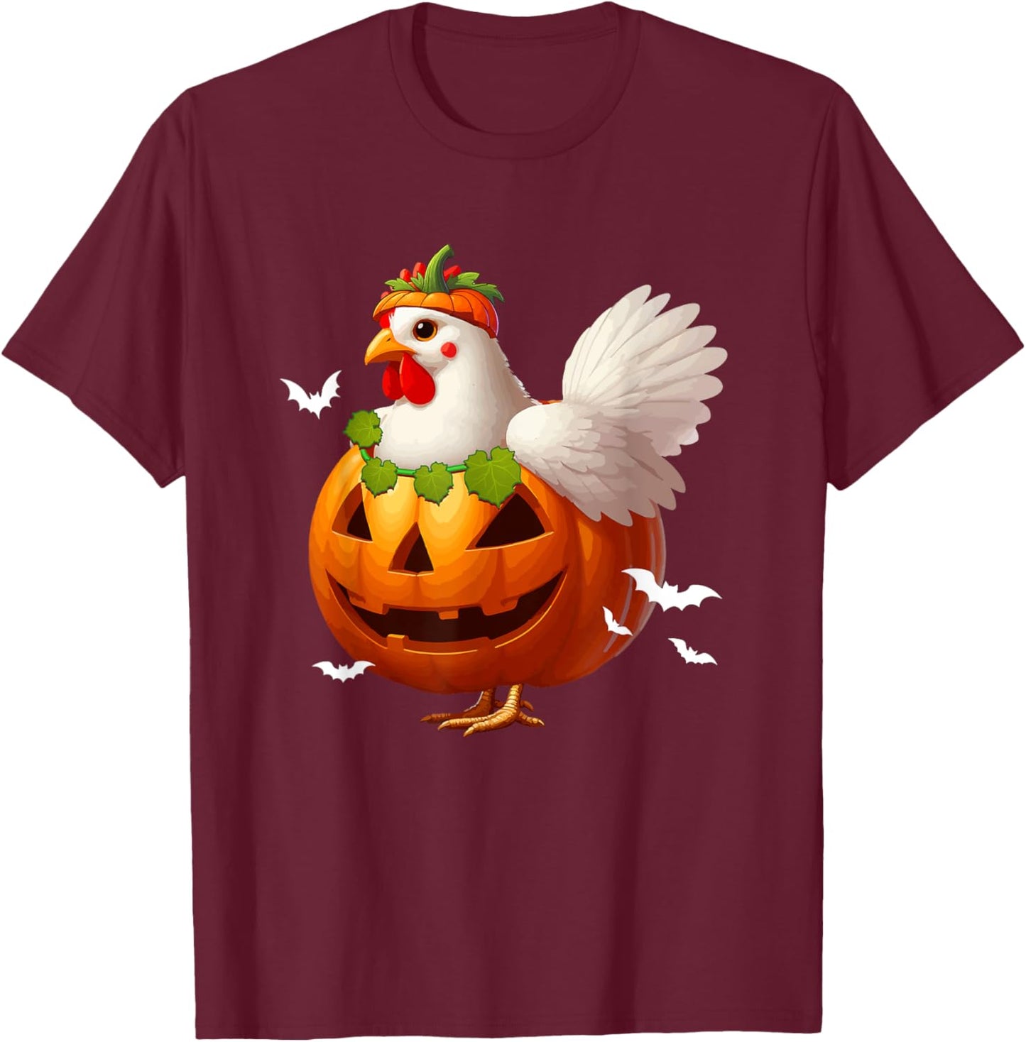 Chicken Cosplay Carved Pumpkin Halloween Costume Farmer Kids T-Shirt - T-Shirt | Maroon