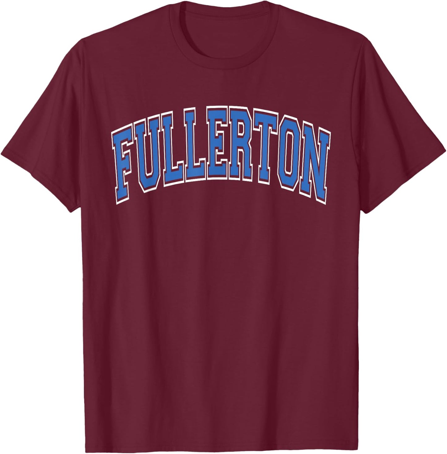 Fullerton Arched Blue Text T-Shirt - T-Shirt | Maroon