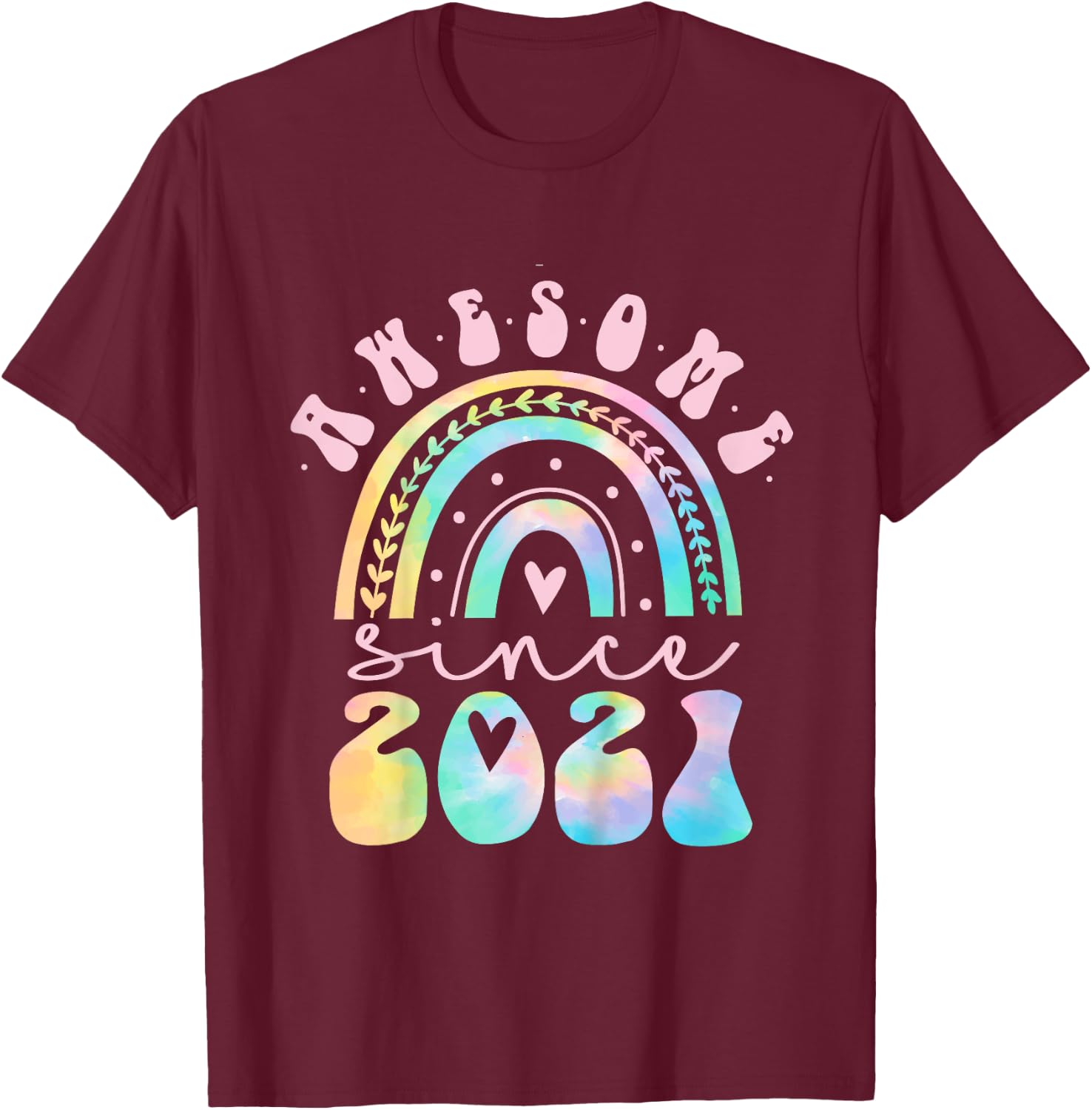 Awesome Since 2021 4 Year Old Rainbow Tie Dye 4th Birthday T-Shirt - T-Shirt | Maroon