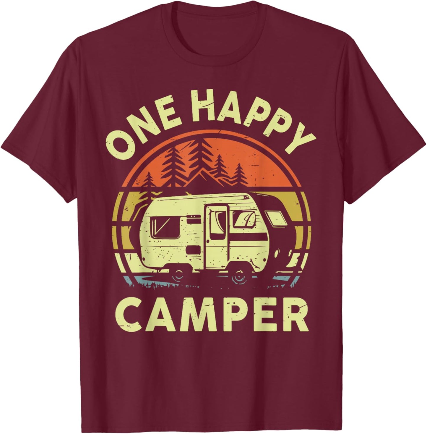 One Happy Camper Mom Dad Funny RV Camping Toddler Dada Retro T-Shirt - T-Shirt | Maroon