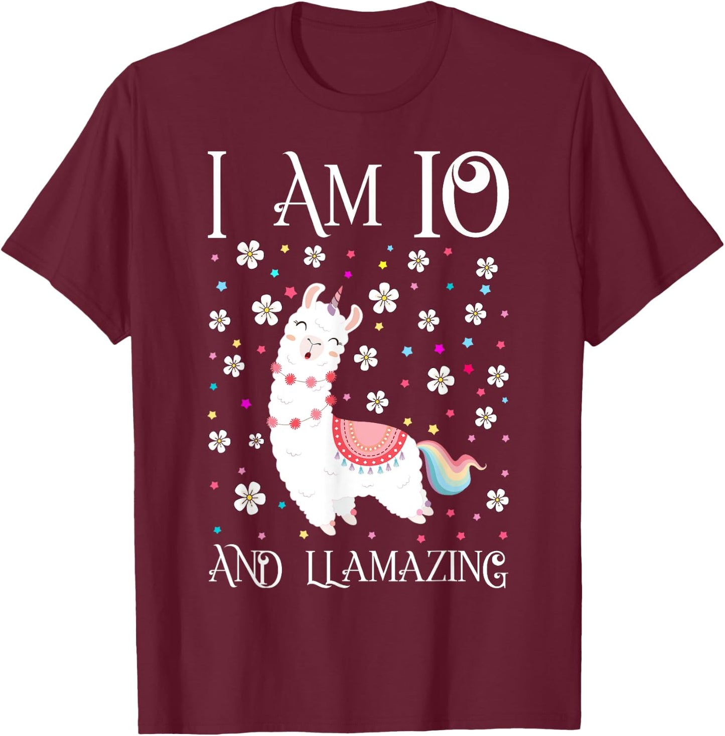 10 Years Old Girl Llama Gift 10th Birthday Llamazing Kids T-Shirt - T-Shirt | Maroon