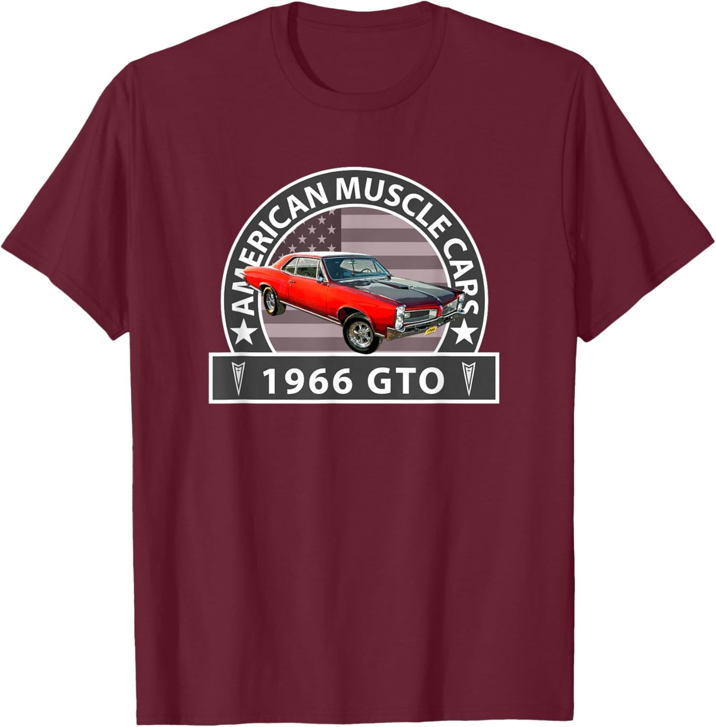 American Muscle Car, Red 1966 Gto, Classic Hot Rods, Car Guy T-Shirt - T-Shirt | Maroon