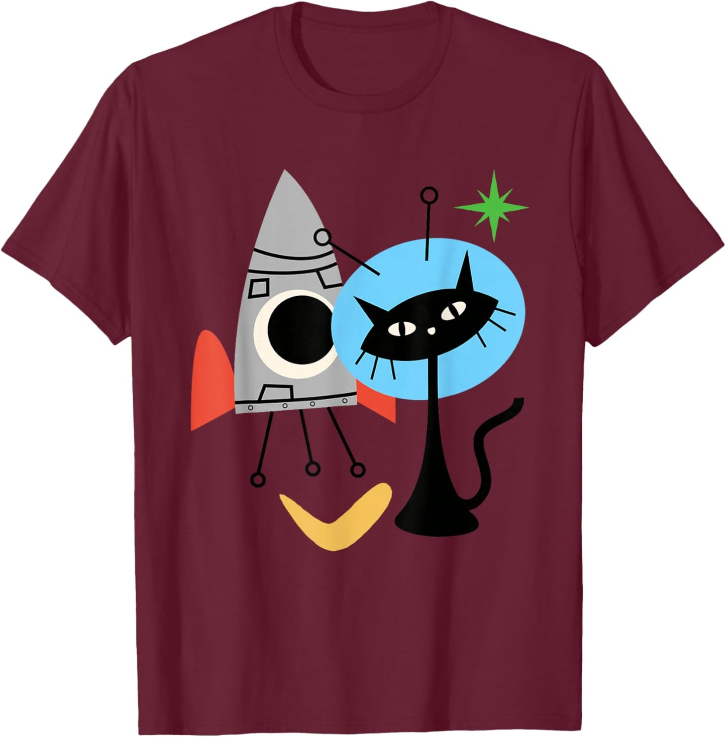 Cat Astronaut Space Retro Atomic Age Mid-Century Modern T-Shirt - T-Shirt | Maroon