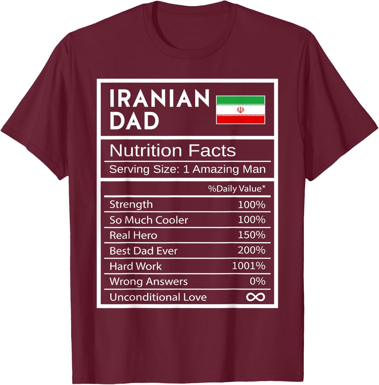 Iranian Dad Nutrition Facts National Pride Gift Dad T-Shirt - T-Shirt | Maroon