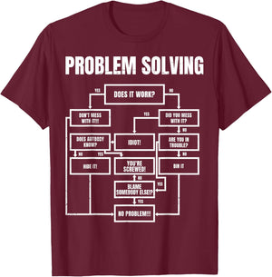Problem Solving Flowchart Funny Office Humor for Engineers T-Shirt - T-Shirt | Maroon